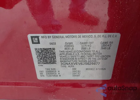 2018 Chevrolet Equinox Premier from USA, damaged, VIN 3GNAXVEV6JS629877